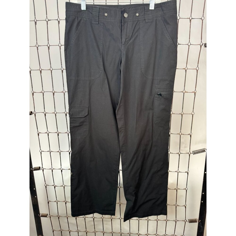 Metro 7 Womens Black Cargo Pants With Snap Button Waist & Side Pockets
